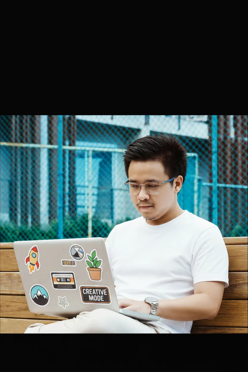 Remote professional working outdoors